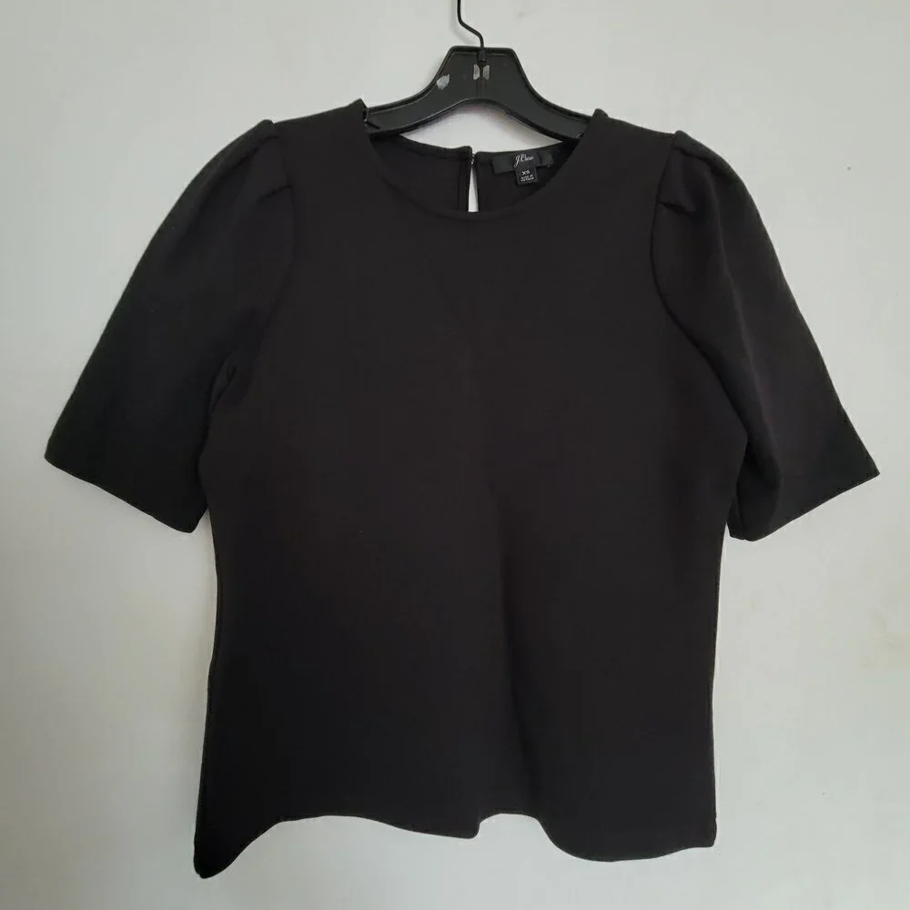 J. Crew Puff Sleeve Pointe Top Blouse Keyhole Back Black Style AE781 Size XS
